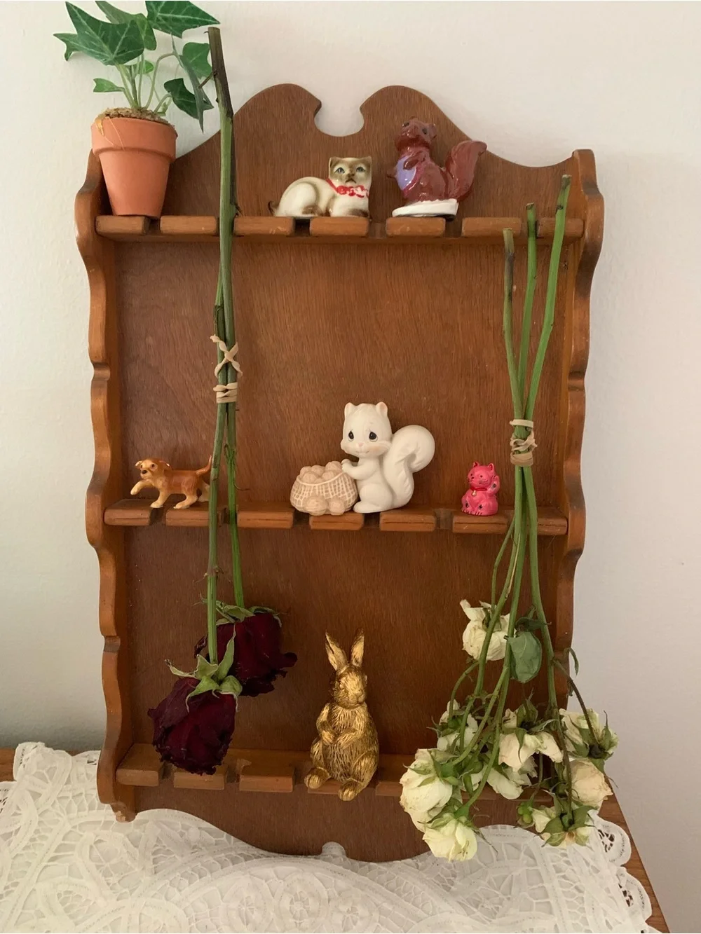 Vintage Wooden Spoon Rack Jewelry Rack 18 Slots Cottagecore Grannycore